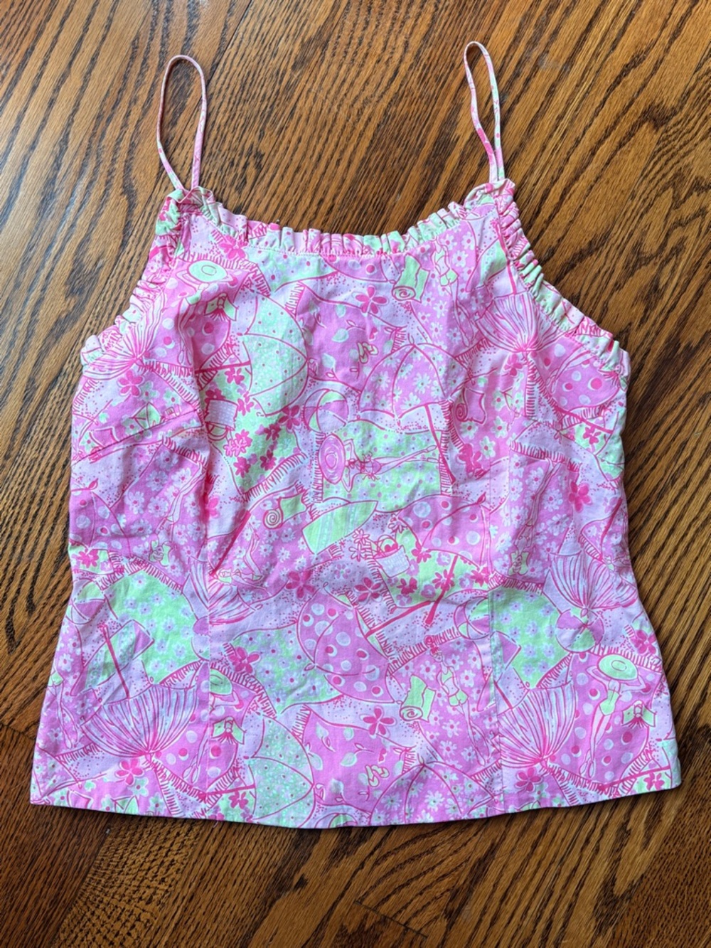 Lilly Pulitzer Vintage Y2K Pink and Green Ruffle Cotton Tank